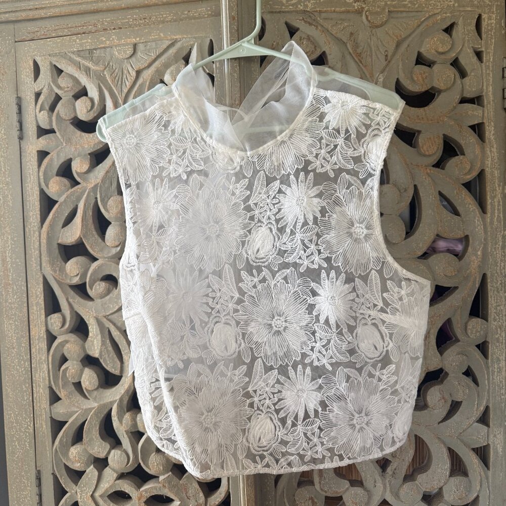 Meave Floral applique Sheer Top